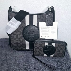 NWT COACH CA195 Dempsey Crossbody Smoke Black Multi File Bag w/NWT Phone Wallet